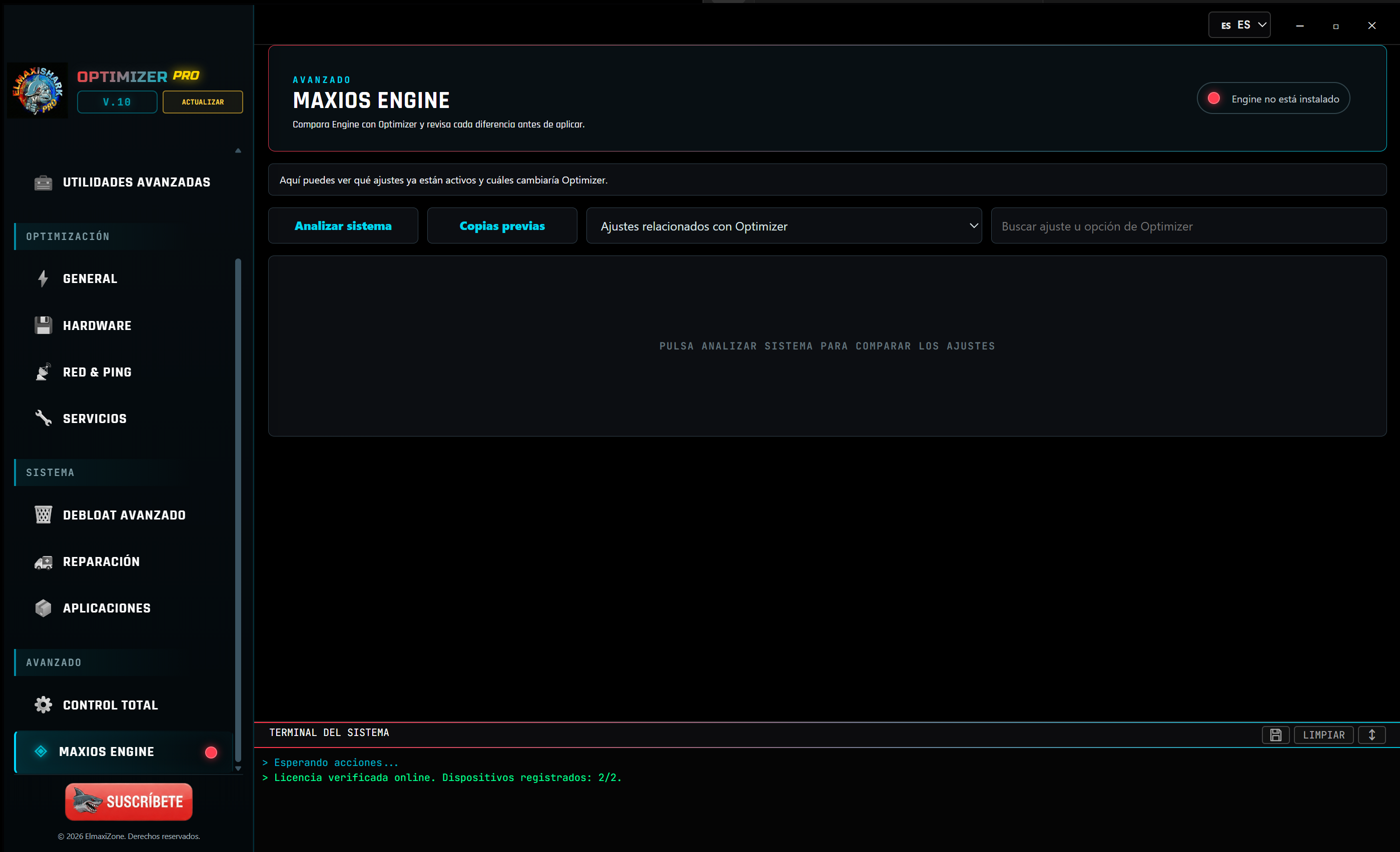 Integración de MAXIOS Engine dentro de Optimizer PRO V10