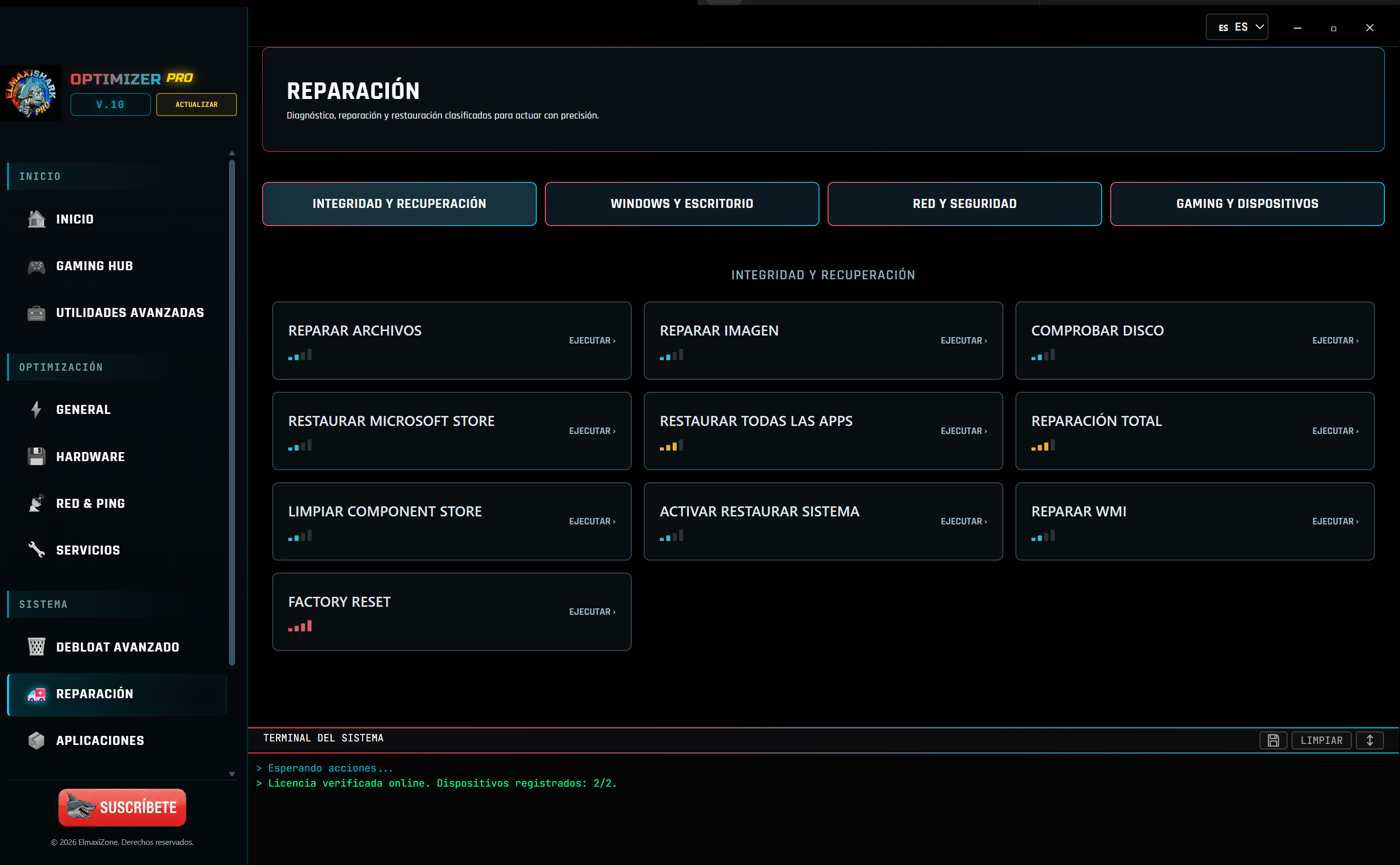 Reparación de Optimizer PRO V10