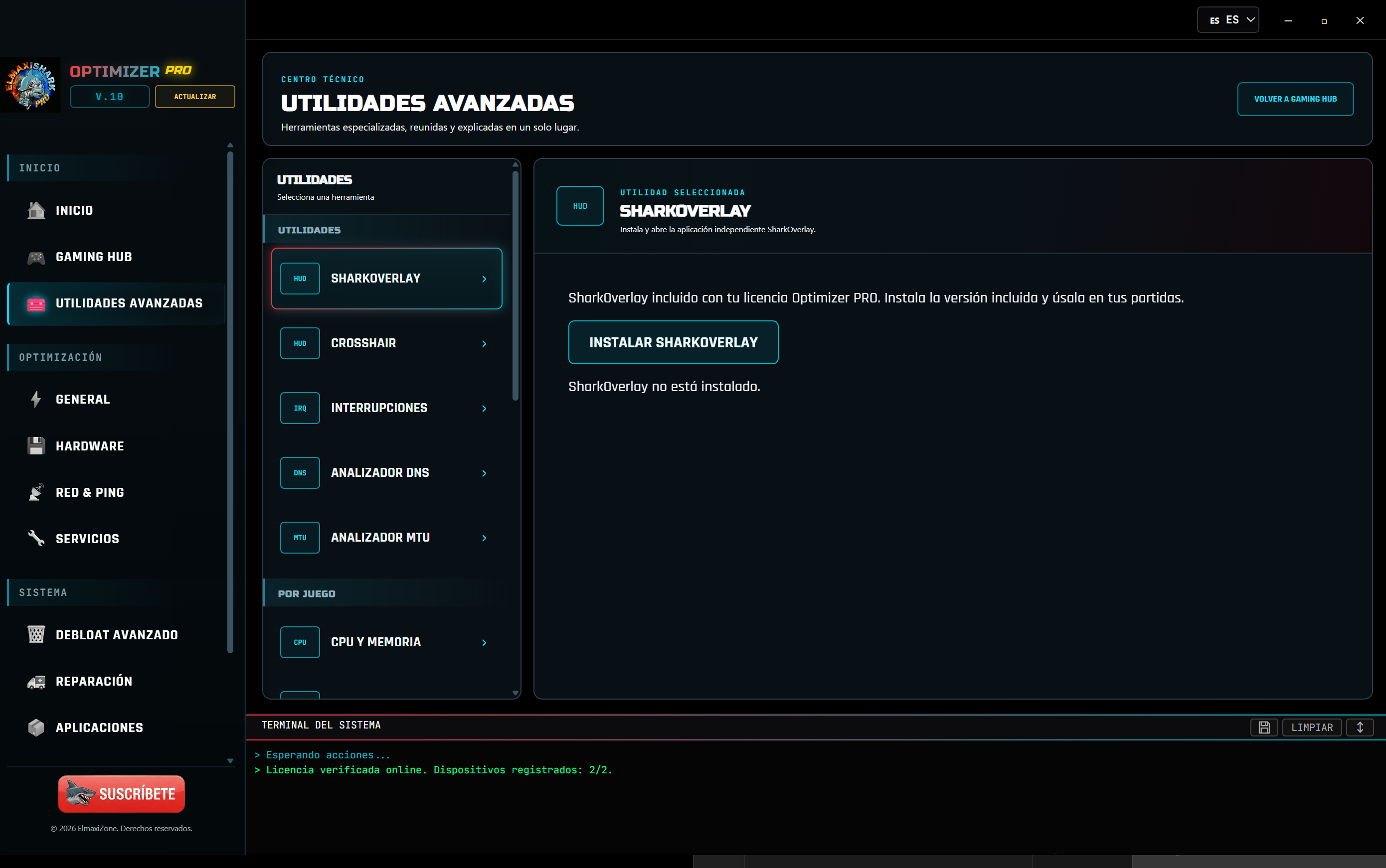 Utilidades avanzadas de Optimizer PRO V10