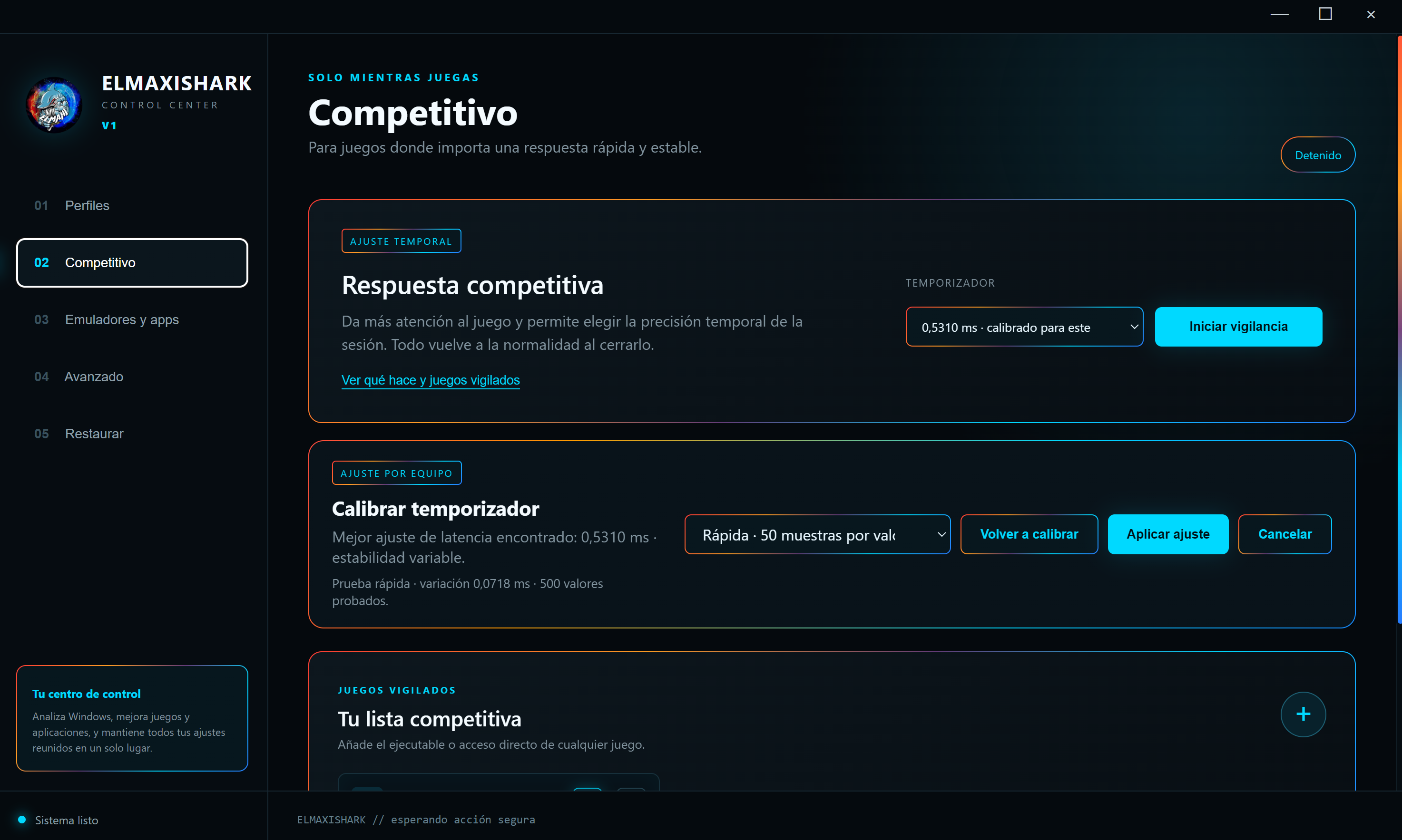 Modo competitivo de ElmaxiShark Control Center