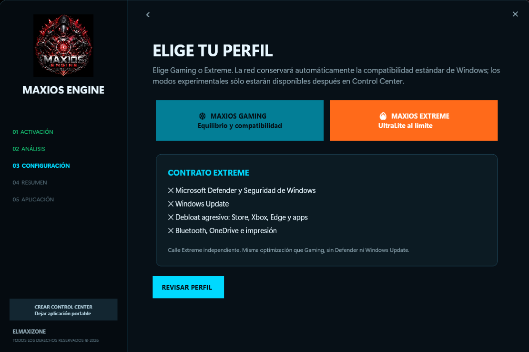 Perfiles Gaming y Extreme de MAXIOS Engine