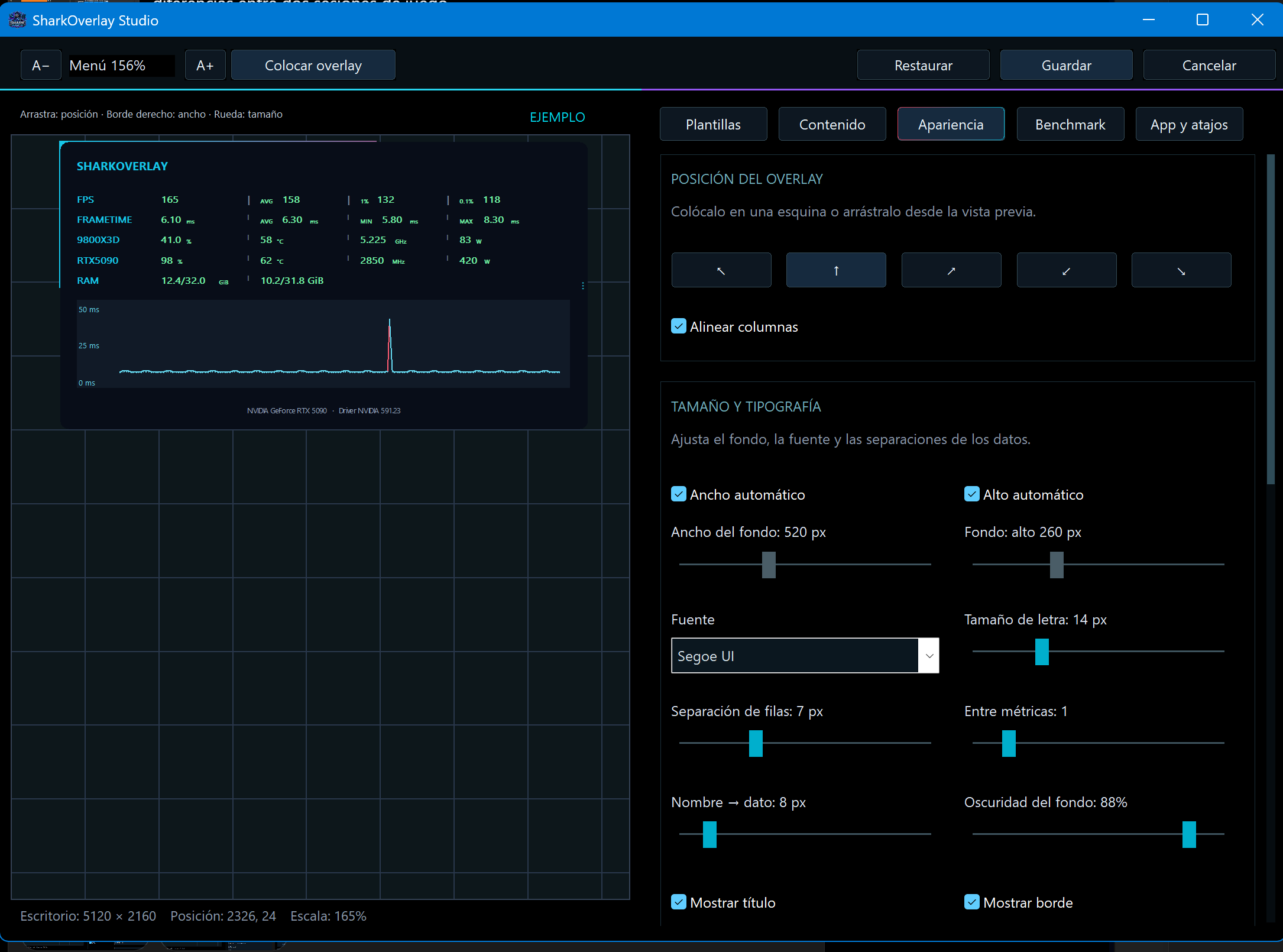 Ajustes de apariencia de Shark Overlay